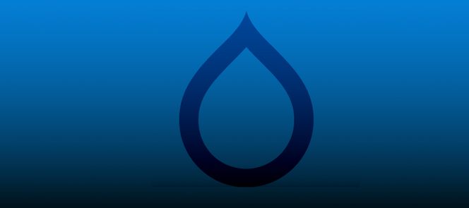 IMagem figurativa de fundo azul com logo Drupal
