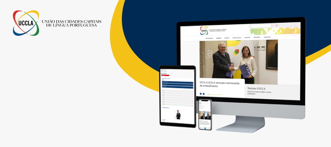 Imagem criada pela JAVALI para ilustrar o novo website da UCCLA desenvolvido em Drupal 10, com design moderno e acessível