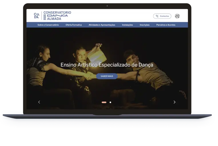 mockup da homepage do site do Conservatório de Dança de Almada